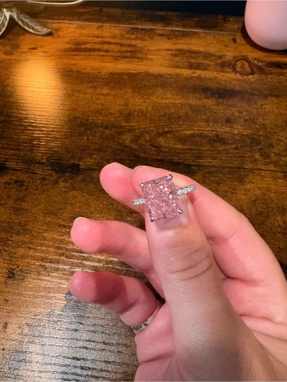 Sparkling Pink Cushion-Cut Halo Ring - Women's Pink Stone Ring